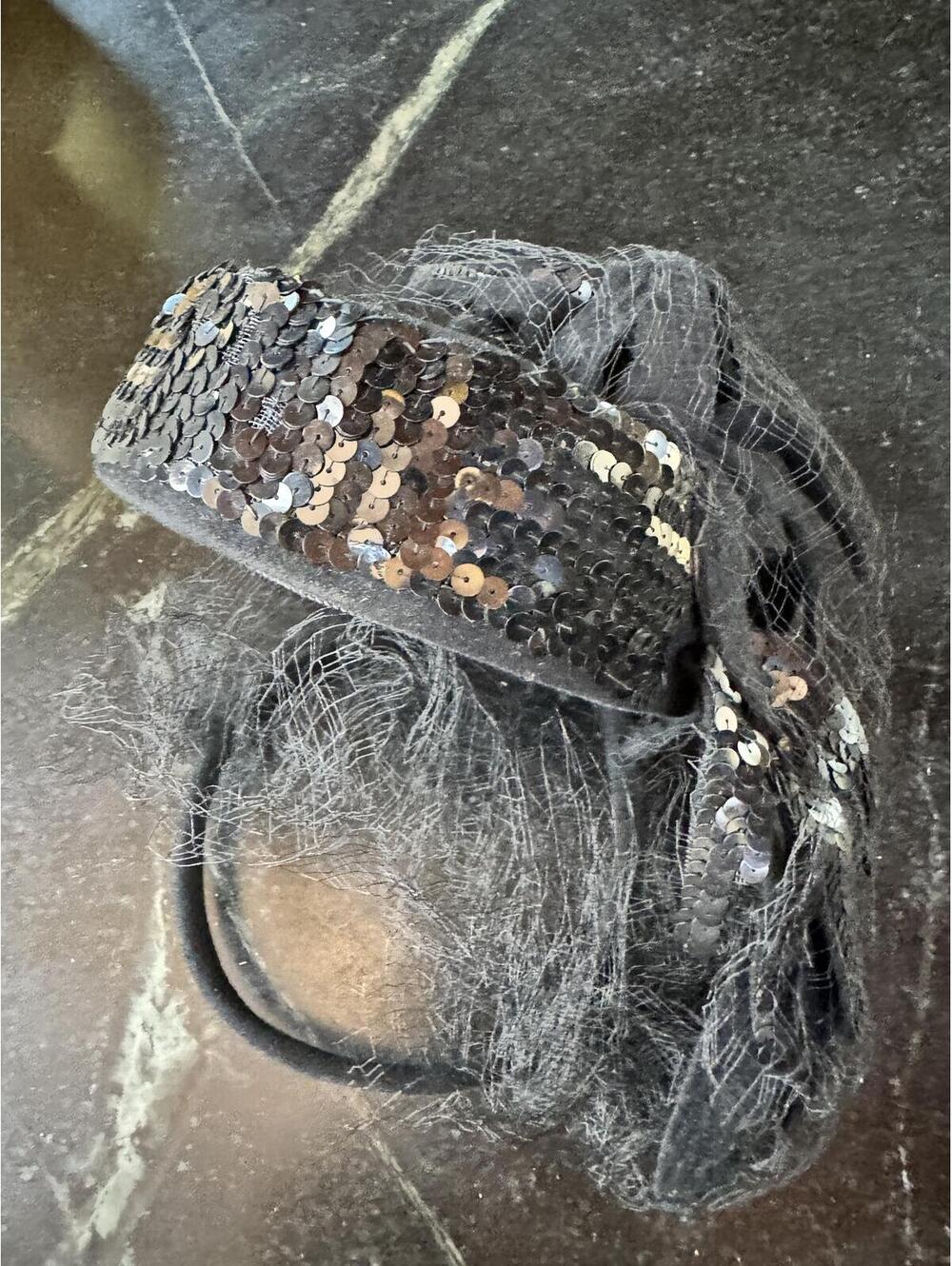 Vintage 1940s Frank PalmaBlack Sequin Fascinator Hat Netted Birdcage Veil Rare